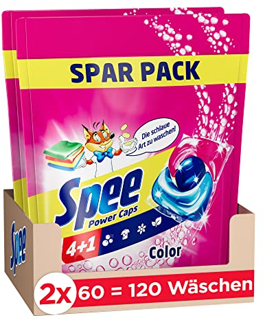 Spee Power Caps Color 4 + 1 (120 Waschladungen), Colorwaschmittel für Buntwäsche & Dunkles, vordosiertes Waschmittel vereint Reinheit, Strahlkraft, Frische & Nachhaltigkeit