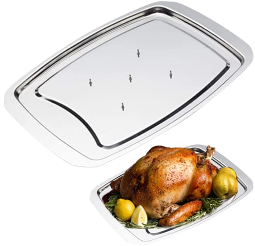 Meat Carving Board, Metal Meat Stainless Steel Carving Tray Spiked Meat Dish With Spiked Caps Polished Non-Slip Serving Tray Turkey Pan For Slicing, Cutting, Chopping.