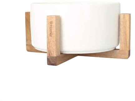 HOMLA Fincan - Ensaladera moderna de dos piezas, perfecta para fiestas, banquetes, materiales naturales de porcelana y madera, 20 cm, color blanco