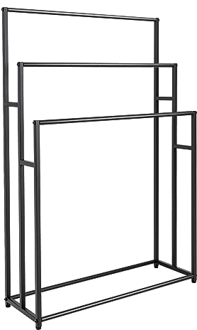 Porte-serviettes sur pied avec rail de 3 bars - Carré - Noir