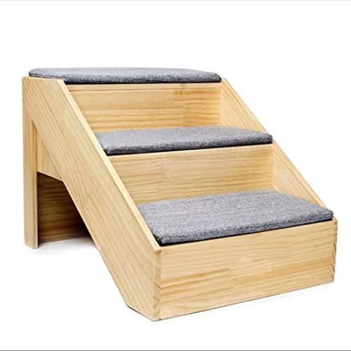 Haustiertreppe aus Holz für kleine Hunde und Katzen, Stufen zum Bett mit Schließfächern, abnehmbare Pedale, rutschfeste Kletterleiter (3steps)
