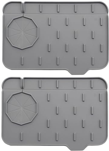 Tap Mat For Kitchen Sink,Silicone Sink Faucet Mat,Tap Handle Drip Catcher Tray Splash Guard Drying Mat For Kitchen & Room Counter Protector, Grey (Grey*2)