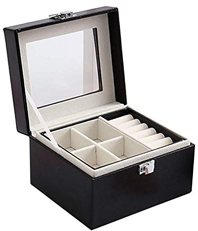 BONOOL Schmucktruhe aus PU-Leder, vielseitiger Schmuck-Organizer für Ringe, Halsketten, Ohrringe, schwarze Schmuckschatulle für Damen