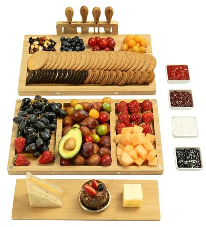 drmvalg Charcuterie Board Cheese Tray Set with Stainless Steel Knives, Slates and Bowls. Gift for Housewarming, Wedding Couple, Bridal Shower (cb001)
