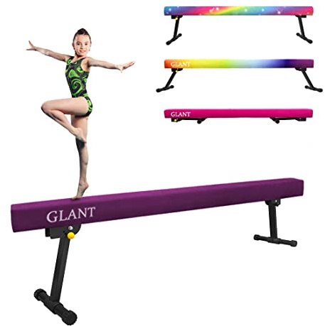 GLANT 8ft Ultrasimple Adjustable&Foldable Balance Beam,High-Low Floor Beam Suede Gymnastics Equipment,No Tool Require, Gymnastics Beam for Training&Professional HomeTraining (Purple, 8ft)