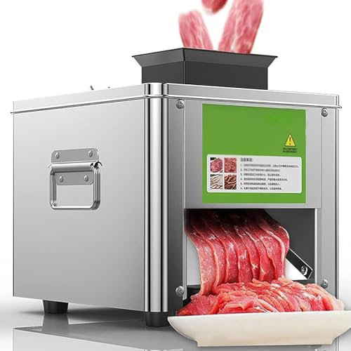 Qiang Trancheuse à Viande Commerciale 150Kg/H 850W Trancheuse à Légumes électrique en Acier Inoxydable Trancheuse à Jambon Saucisson Automatique,pour Boeuf,Agneau,Porc,10mm
