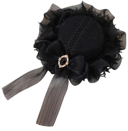 TO KU TOO YUO Mini-Zylinderhut mit Haarspange, Fascinator, Hut für Teepartys, mit Halteclip, Spitzenschleife, Dekor, Zylinder für Damen, Schwarz , Einheitsgröße