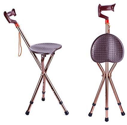 Gehstock mit Sitz, zusammenklappbarer Gehstock, höhenverstellbarer Stativ-Teleskophocker mit rutschfestem Griff und Gummispitze, ausgleichende Mobilitätshilfe für ältere Menschen/Braun elegant