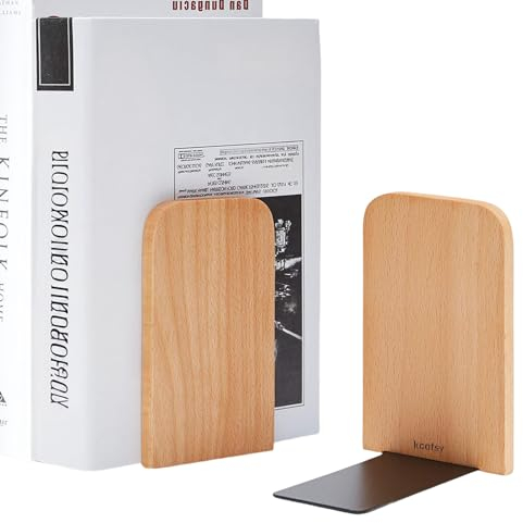 KCatsy Buchstützen Holz 2 Stück (1 Paar) Buchenholz 17 x 12 x 10,5 cm - Bookends Buchstütze Holz Bücherstütze Bücherhalter DVD Regal für Zuhause, Büro und Schule
