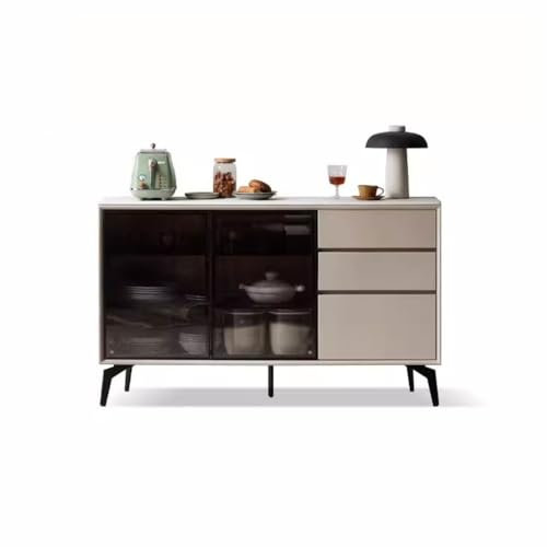 FEELIN Sideboard Drinks Cabinet Solid Wood Slate Sideboard Glass Door Home Kitchen Cabinet Storage Cabinet Light Luxury Tea Cabinet Sideboards for Living Room