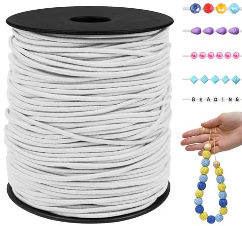 LEREATI Filo Elastico per Braccialetti Resistente 1.5mm x 100m Cordino Elastico Fili per Braccialetti, Cordoncino per Collane, Filo Elastico per Cucire Fai da Te Perline (Bianco)