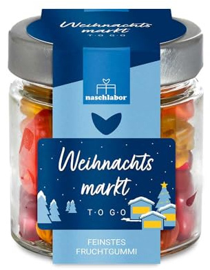 Weihnachtsmarkt To Go in Geschenkglas 120g | leckere Fruchtgummis zur Weihnachtszeit | Das perfekte Geschenk für Weihnachten | Adventskalender Geschenk | Weihnachtsmarkt