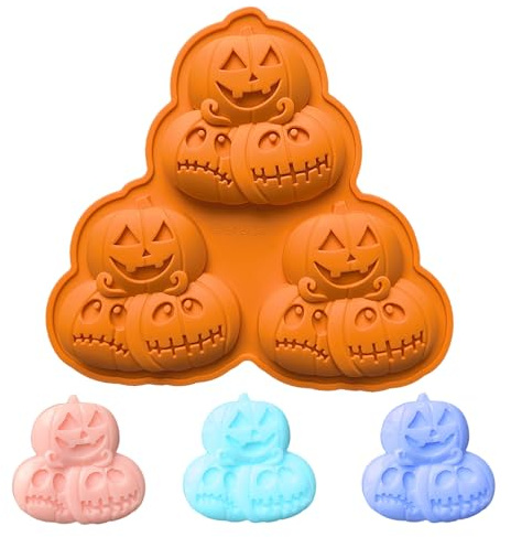 XQMMGO Stampo in silicone per Halloween, 1 pezzo, 3 pezzi, zucca, 3D in silicone per gomma, caramelle, gelatina fai da te (tripla zucca)