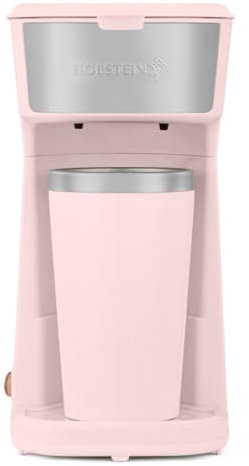 Holstein Housewares Single Serve Coffee Maker, 14oz Personal Coffee Brewer Machine with Reusable Filter, One Touch Operation & Auto Shut Off, Pink