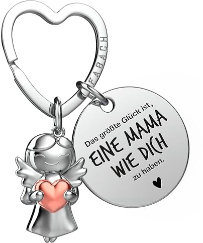 FABACH Beste Mama Schlüsselanhänger Schutzengel Glücksbringer mit Herz und Gravur - Beste Mama Geschenke Schlüsselanhänger - Beste Mama Geschenk Engel Glücksbringer Muttertag