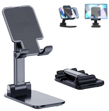 UNILECON Universeller Verstellbare Faltbarer Handy Ständer - 1 Pcs Black Halterung für Handy und Tablets, Höhenverstellbar, Multi-Winkel,Handyständer für Alle Handys mit Einer Größe von 4 bis 13 Zoll