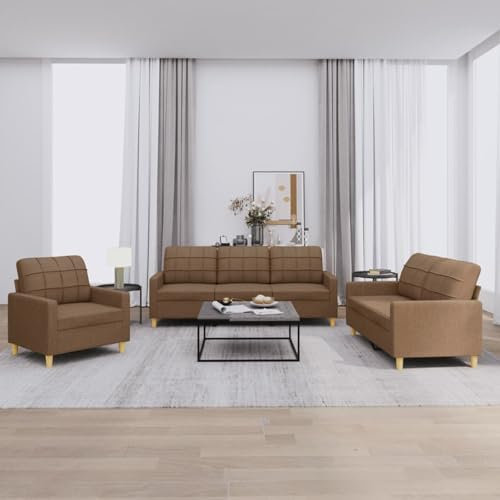 Xichuzi 3-TLG. Sofagarnitur mit Kissen Braun Stoff, Sofa Mit Relaxfunktion, Couchgarnitur, Wohnzimmer Sofa, Couch, Sofa Set 3201245