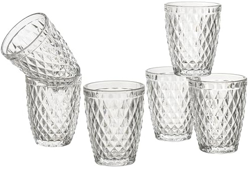 Baroni Home Set 6 pz di Bicchieri in Vetro Decorati con Rifiniture in Rilievo 30 CL, Bicchieri Eleganti Lavabili in Lavastoviglie, 8x8x10 cm, Rombi