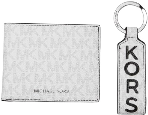 Michael Kors Malone Slim Billfold Wallet & Schlüsselanhänger Geschenkset, Helles Weiß, One Size