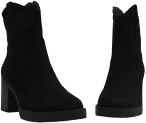 Aspand Bottines pour femme cassiques en daim, bottes d'automne et d'hiver, avec talon mi-mollet, bottes génériques avec fermeture éclair,39 EU