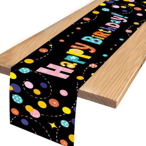 Tischläufer Geburtstag, Geburtstagsdeko Tisch, Tischdeko Tischdecke Geburtstag, Happy Birthday Tischläufer, Tischdecke Kindergeburtstag für Junge Mädchen Party Geburtstagsdeko (180x35cm)