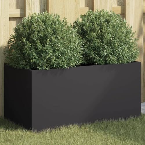 IKAYAA Jardinera Alto de Acero Inoxidable, Macetero Grande Exterior, Maceta Alta Exterior y Terraza, Maceta Grande, Jardinera Alta Acero/Negro 62 x 30 x 29 cm