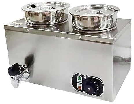 Commercial Electric Bain Marie 8L 2 Pots Stainless Steel Wet Well Soup Sauce Heater Buffet Food Warmer Steam 2 Pans with Lids Temperature Control for Catering and Restaurant 1200W