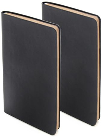 WETLOTE A6 Taschen-Notizbuch, Softcover Journal, Notizbuch mit Geradkorn – 2er-Pack, 58 Blatt 55GSM Liniertes für Büro, Schule and Reisen - 8 x 14 cm （Doppelschwarz）