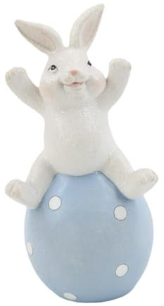 Gcljlmy Harz-Osterhase auf Ei-Figur, Kaninchen-Skulptur für Terrasse, Balkon, Hofdekoration, leichte 8 x 7 x 15,3 cm große Tischdekoration (Style A)