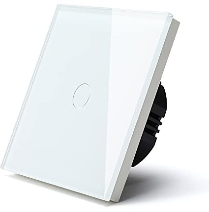 Interruptor Tactil,Interruptor de Luz Táctil 1 Gang Standard Light Touch Switches Interruptor de pared Inicio Blanco Blanco Dorado con panel de vidrio Sensor de alimentación Sensor Interruptores(White