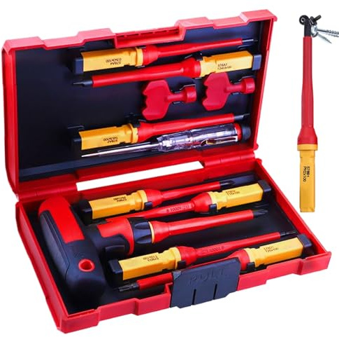 Jeu de tournevis d'électricien – 12 pièces de tournevis isolés de type T, cruciformes et tournevis 1000 V | magnétiques interchangeables, kit d'outils portable pour réparation industrielle