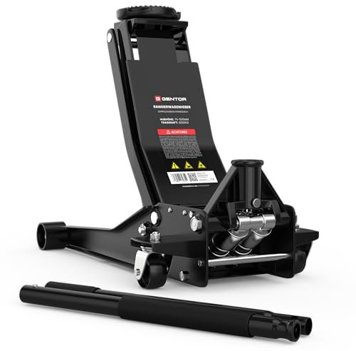 Cric idraulico 3T – piatto 75 – 505 mm con 2 cuscinetti in gomma – Cric professionale per auto e SUV – Sollevatore pesante con ruote a 360° (nero)