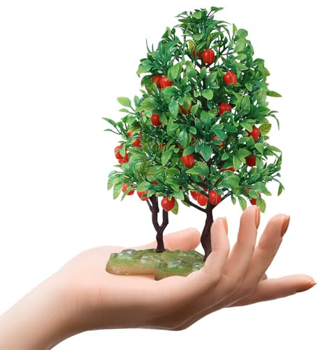 OSOLADY 2 Piezas Mini Árboles Frutales Artificiales de Manzana para Decoración Tren y Dioramas Adornos Simulados de Paisaje Natural