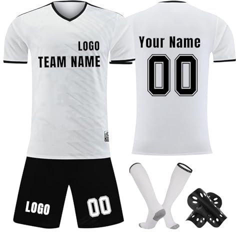 JKJFJKA Kids Adults Personalised Football Kit, Soccer Training Shirts&Shorts&Socks and Guard Plate Suits Custom Soccer Jersey with Name Number Logo Football Gift for Men Boys