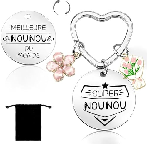 Lumengqi Porte-clés Nounou au Grand Cœur, Cadeau pour Nounou Fin d’Année Personnalisé, Idée Originale Fleur pour Anniversaire Noël Remerciement, Prêt à Offrir à la Nounou de Votre Enfant