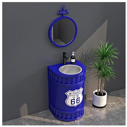 ZTGL Freistehendes Standwaschbecken Waschbecken, Industrial Style Badmöbel Set Waschtischunterschrank Waschplatz Säulenwaschbecken, Badezimmermöbel Waschtisch für Gäste WC B3, with Mirror