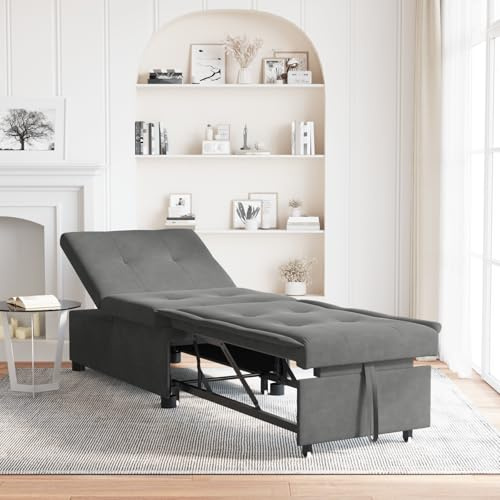 Qnhdfrt Schlafsofa Dunkelgrau mit Rollen, Ausziehbares Bett Sofa Couch für kleine Räume, Kompaktes Design 194x50x82 cm in Mikrofaser