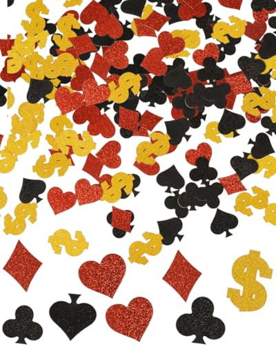 JUKOTA 100 Stück Groß Casino Poker Konfetti, Glitter Las Vegas Deko Confetti, Casino Party Streudeko,Casino Thema Party Konfetti, Las Vegas Party Streudeko,Pokertischplatte Bar Dekoration Confetti