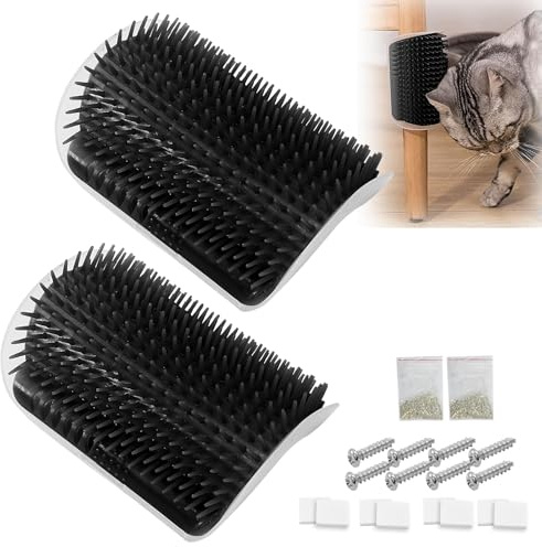 Frundoo 2 Stück Massage Ecke Katze Bürste, Massageecke für Katzen, Self Groomer, Katze Liebt Eckbürste, Katzenspielzeug mit Katzenminze & Schrauben für Katzen, Zum Massagen Kitzeln Fell Entfernen