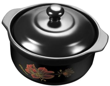 ARTSEWPLY Olla De Cerámica Para Estofado Resistente a Altas Temperaturas, Capacidad 1.6l, Color Negro, Para 1-2 Personas, Apta Para Cocina a Gas, Cazuela Para Sopa y Guisos Hogar y Restaurante