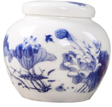 CIYODO Tarro de Porcelana Sellado Azul con Mano Contenedor Hermético para Cosméticos y Té Frasco Boticario Clásico para Almacenamiento Doméstico