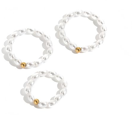 VYNZOR Pearly Ring, Elastischer Anti-Stress Ring aus wasserfesten Perlen, Eleganter Ring mit Keshi Perlen, Geschenke für Damen, Anxiety Ring (Weiß)