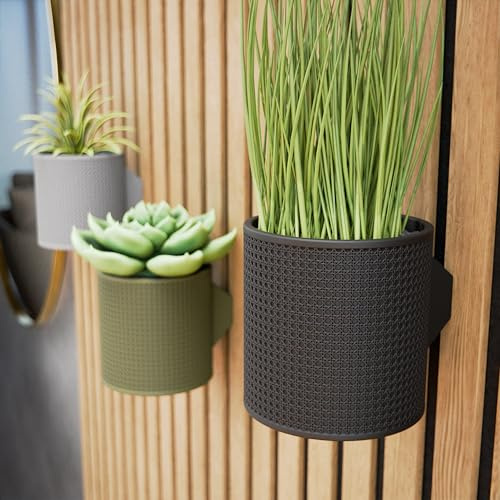 Shapes&Shades: Akustikpaneele Zubehör | Wandvase für Wände & Wandpaneele Deko | Wiener Geflecht – dekorative Wandvase | Montage wahlweise: mit oder ohne Bohren (Schwarz, M)