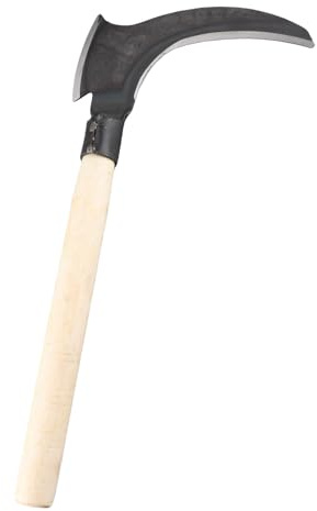 Aoresac Doppia Falce in Acciaio Ad Alto Contenuto di Manganese, Falciatura Multifunzionale per Tagliare Alberi Doppia Falce con Bastone di Legno, Facile (Testa di taglio singola, bastone di legno)