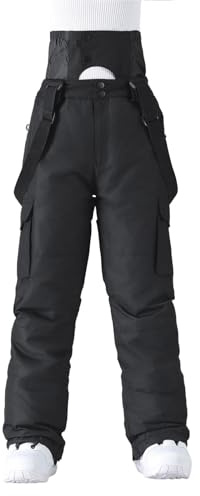 Générique Pantalon Ski Femme, Pantalon Ski Femme Et Homme Imperméable avec Bretelles Réglable Doublure Chaud Baggy pour Vetement Thermique Snowboard Vent Respirant, Noir