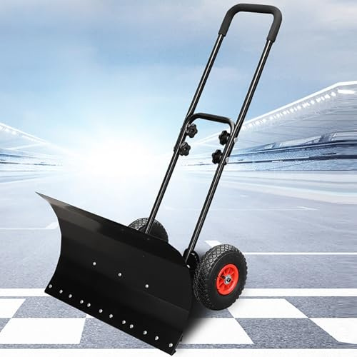 Pala da neve manuale con ruote, manico regolabile per una facile rimozione della neve, smontare e riporre comodamente per uso domestico e commerciale