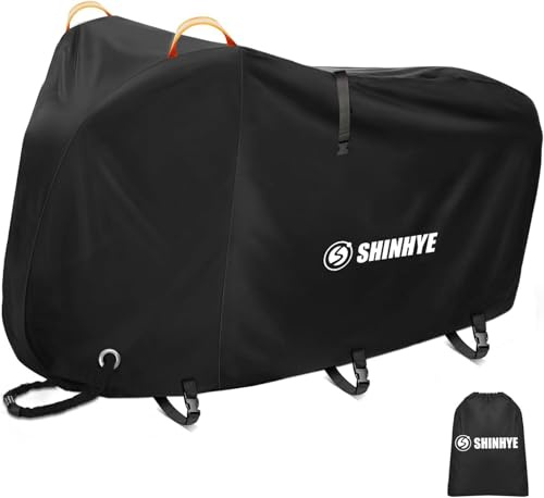 Bike Cover Waterproof 420D Oxford Outdoor Bicycle Cover with Lock Holes Heavy Duty Rain Sun UV Dust Cover for Mountain/Road/Bike (Black- V)
