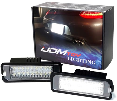iJDMTOY OEM-Fit 3W Full LED License Plate Light Kit Compatible With Volkswagen Golf GTi CC Rabbit Eos Beetle Porsche Cayman Carrera Cayenne Boxster, 18-SMD Xenon White LED & Can-bus Error Free