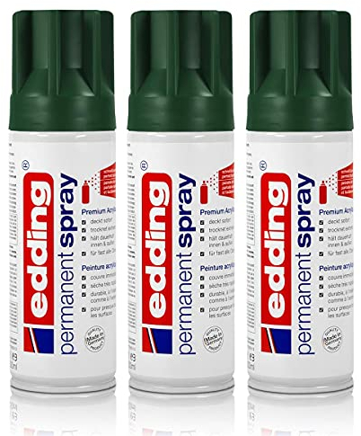 3x edding Permanent Spray moosgrün matt 200 ml Premium Acryllack, RAL 6005