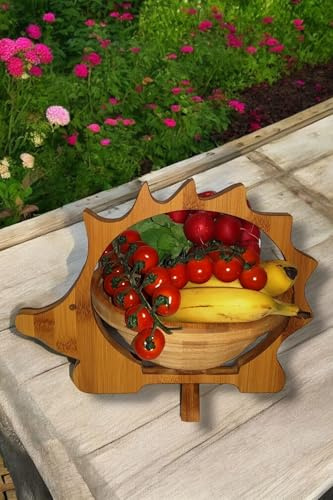 Hopfällbar korg igelkott vikbar 30 x 30 cm från bambu träskål frukt dekorativ tallrik grönsakstallrik, perfekt även som fat för krukor, krukor etc. genom tekniken, platsbesparande förvaring i vikt